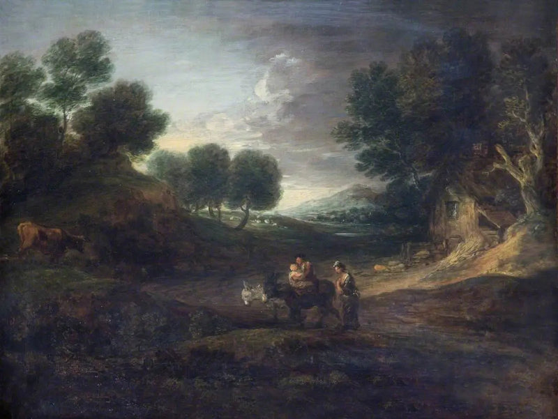 Maisemakuva maalaisyhteisöineen ja aaseineen - Thomas Gainsborough
