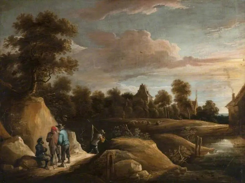 Maisemakuva maatilaisten kanssa polulla - David Teniers nuorempi