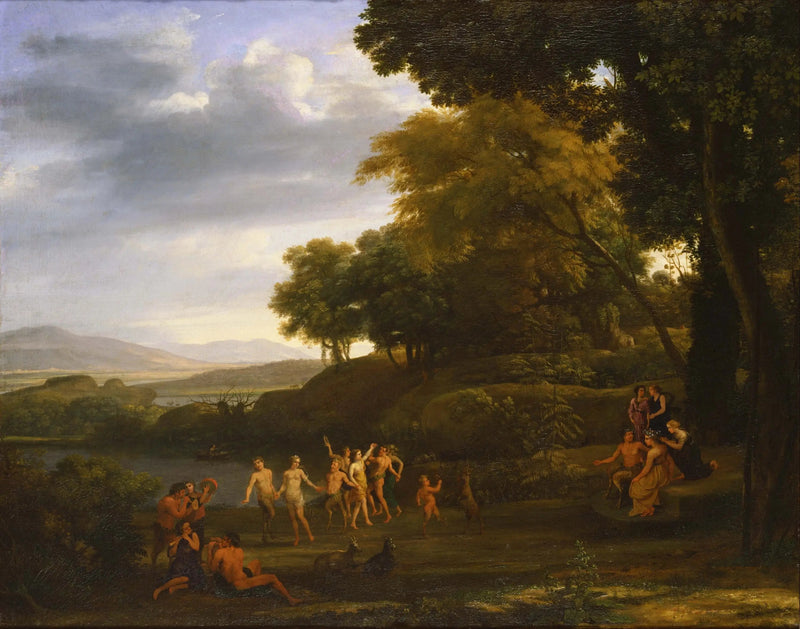 Maisema satyyreineen ja tanssivine nymfeineen - Claude Lorrain