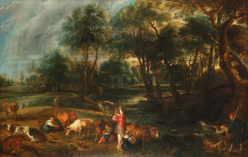 Maisemakuva lehmä- ja vesilinnuilla - Peter Paul Rubens