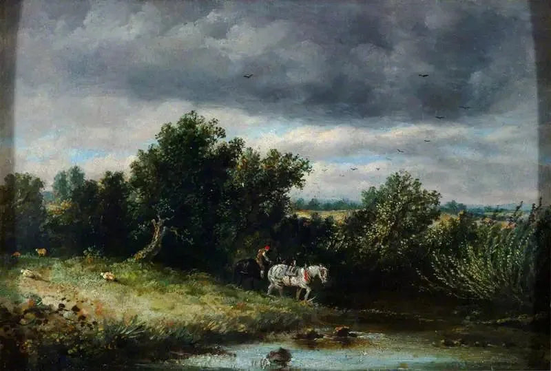 Maisema kahdella hevosella ja joella - John Constable