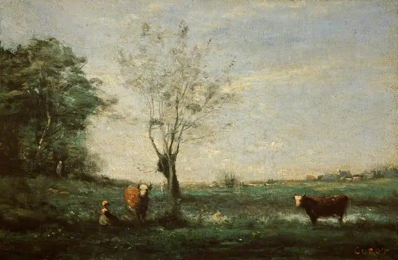 Maisema kahdella lehmällä - Jean-Baptiste Camille Corot
