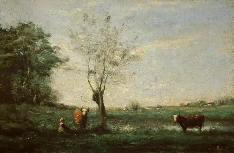 Maisema kahdella lehmällä - Jean-Baptiste Camille Corot