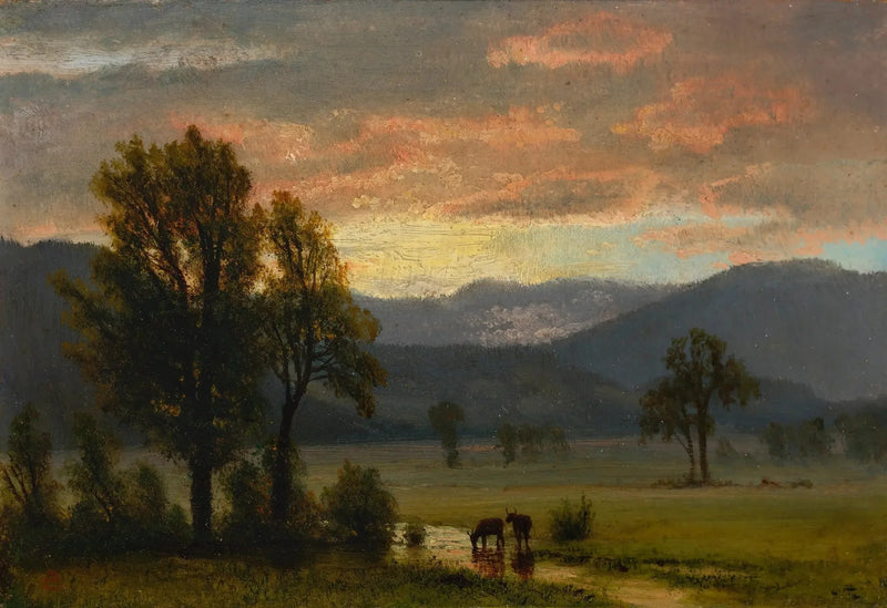 Maisemakuva karjan kanssa - Albert Bierstadt
