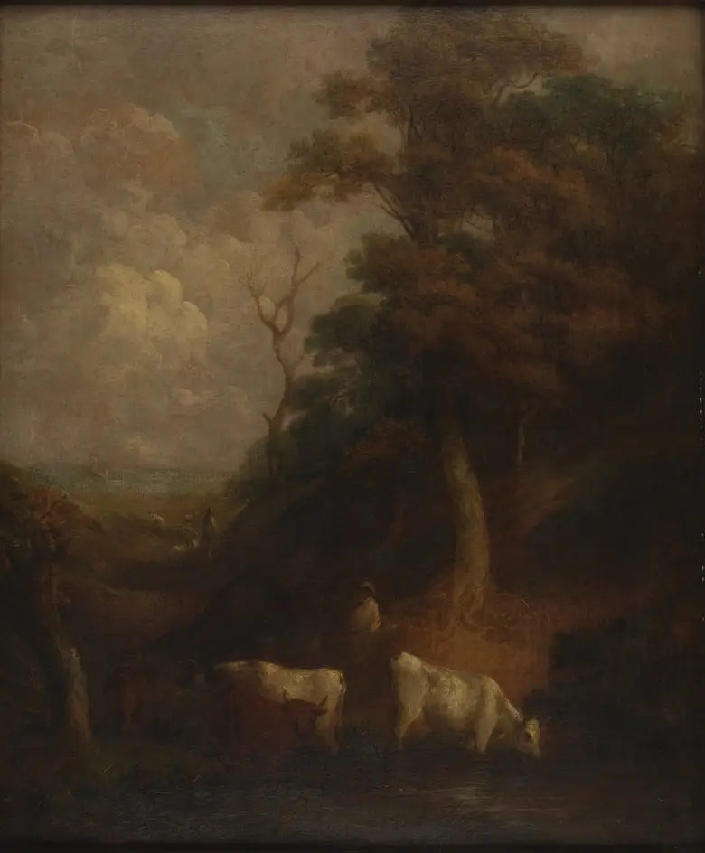 Maisemakuva karjan ja lammen kanssa - Thomas Gainsborough