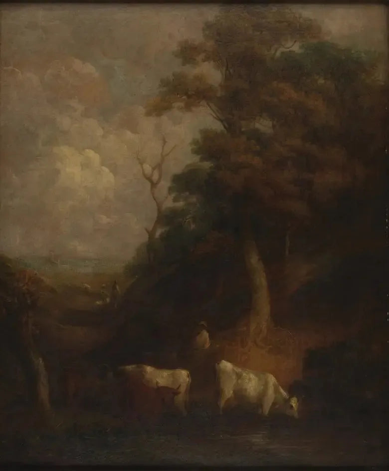 Maisemakuva karjan ja lammen kanssa - Thomas Gainsborough