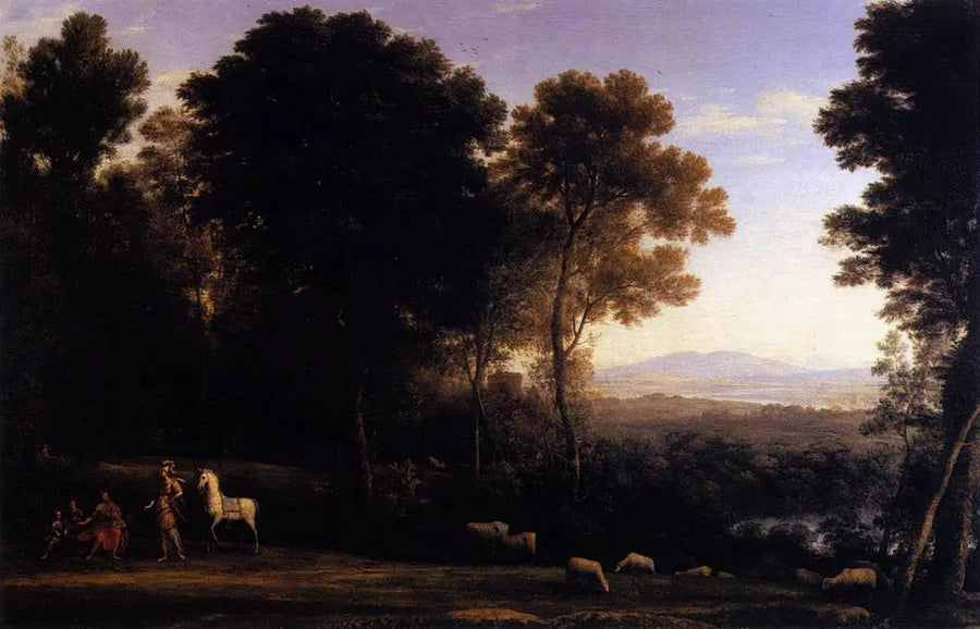 Maisema Erminian kanssa keskustelemassa vanhan miehen ja hänen poikiensa kanssa - Claude Lorrain
