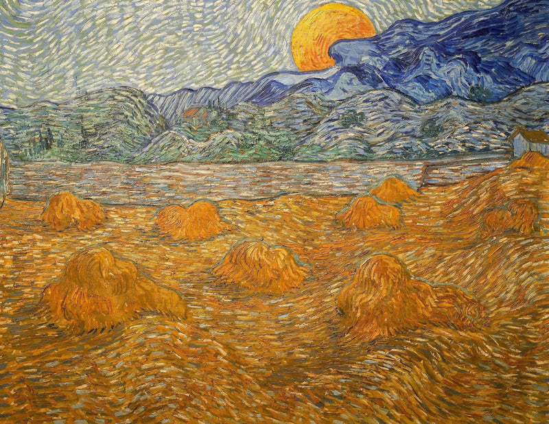 Maisema viljakasvien ja nousevan kuun kanssa - Vincent van Gogh