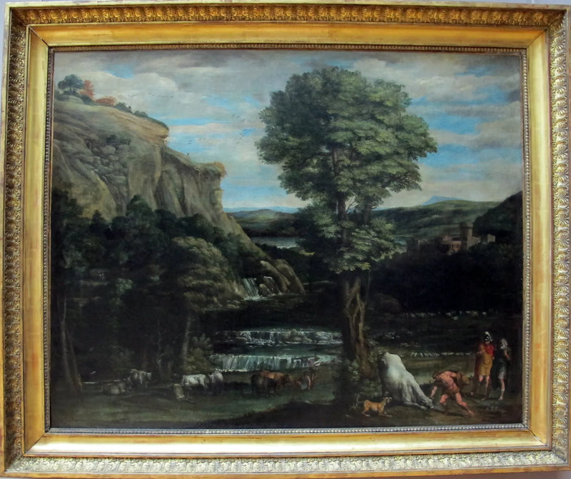 Maisemakuva Herkuleksen taistelusta Acheloöstä muutettuna häräksi - Domenichino