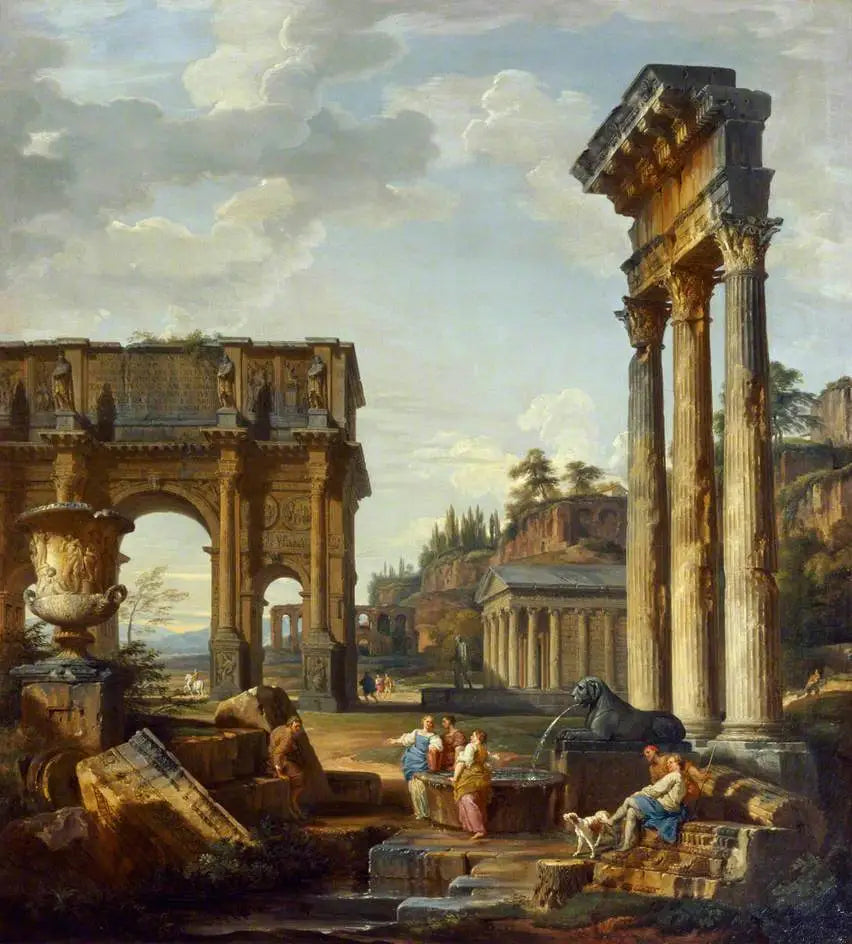 Maisemakuva Konstantinuksen kaaren kanssa - Giovanni Paolo Panini