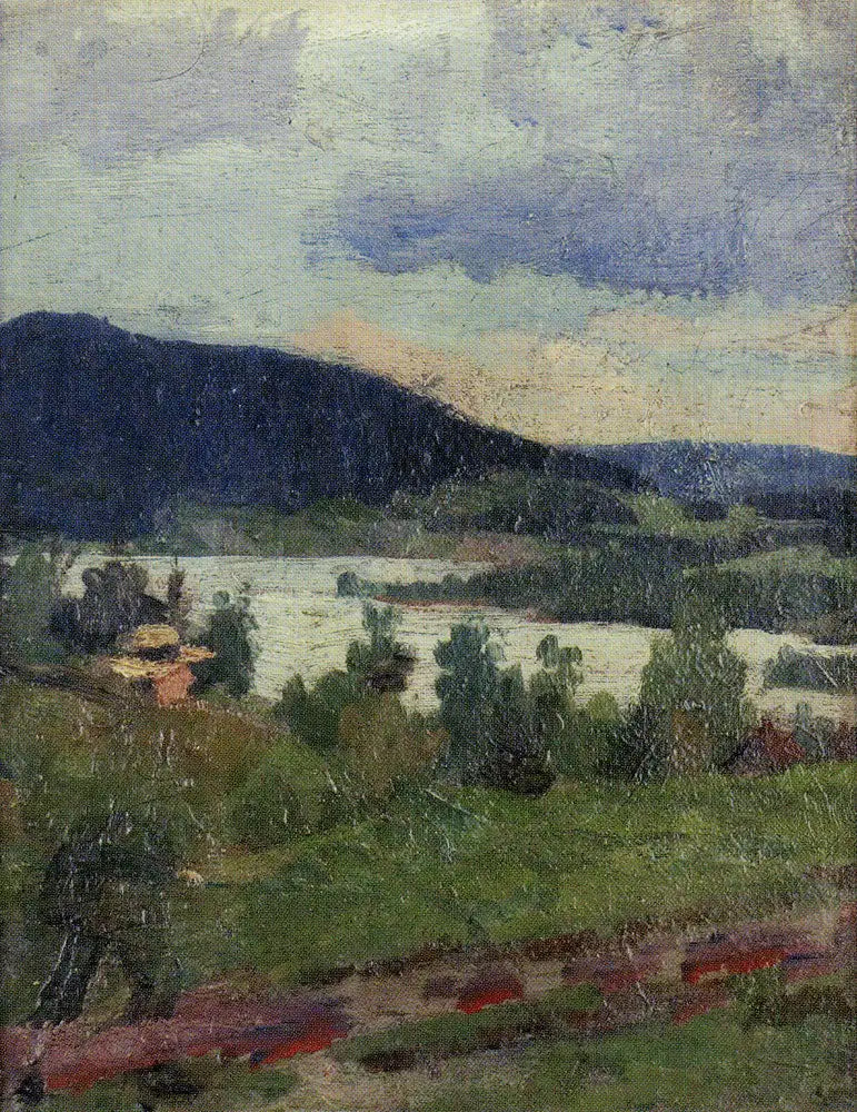 Maisema järven ja metsän kanssa - Edvard Munch