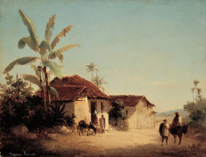Maisema majoineen ja palmuineen - Camille Pissarro