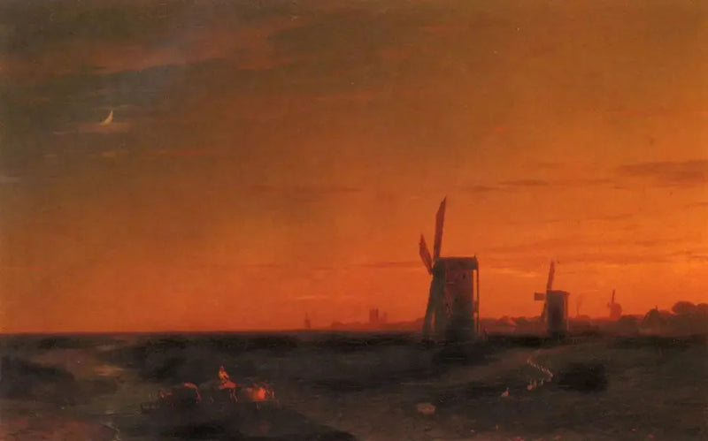maisemakuva myllyjen kanssa - Ivan Aïvazovski