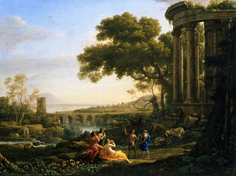 Maisema nymfin ja satyyri tanssimassa - Claude Lorrain