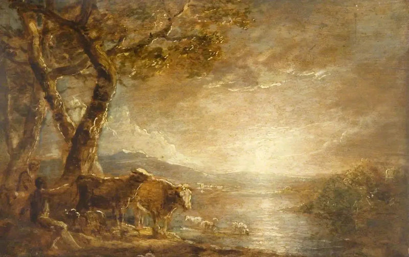 Maisemakuva ihmisten ja karjan kanssa - Thomas Gainsborough