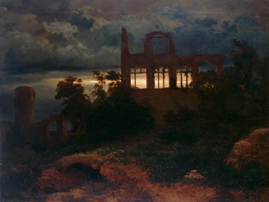 Maisemakuva linnan raunioiden kanssa - Arnold Böcklin
