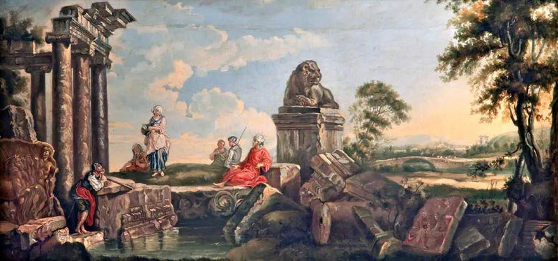 Maisema raunioiden ja klassisten figuurien kanssa - Giovanni Paolo Panini