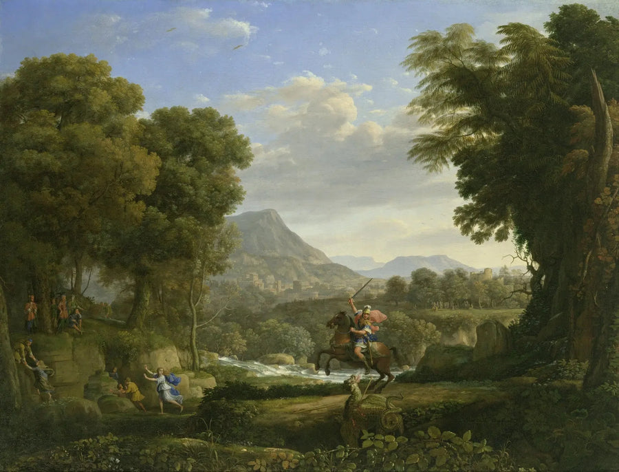 Maisema Pyhän Yrjön ja lohikäärmeen kanssa - Claude Lorrain