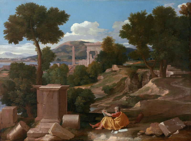 Maisemakuva Pyhän Johanneksen kanssa Patmoksessa - Nicolas Poussin