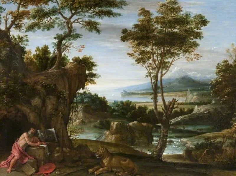 Maisemakuva Pyhän Jeronimuksen kanssa - Domenichino