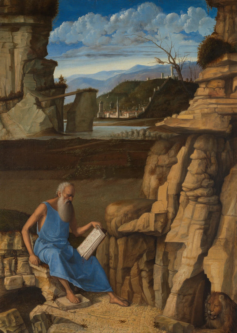 Maisemakuva pyhimys Jérôme lukemassa - Giovanni Bellini