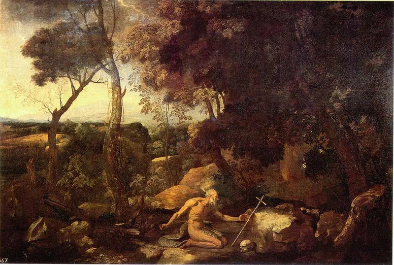Maisemakuva Pyhän Paavalin erakkomunkin kanssa - Nicolas Poussin