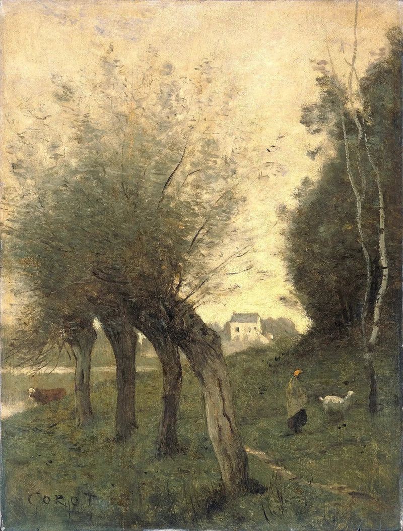 Maisemakuva pajupuiden kanssa - Jean-Baptiste Camille Corot