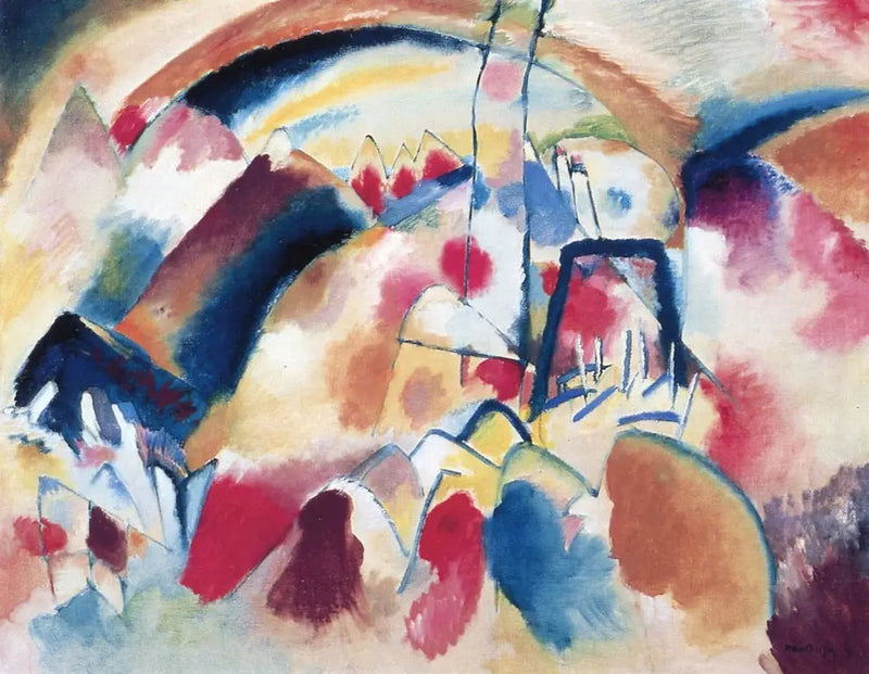 Maisema punaisilla läiskillä - Vassily Kandinsky