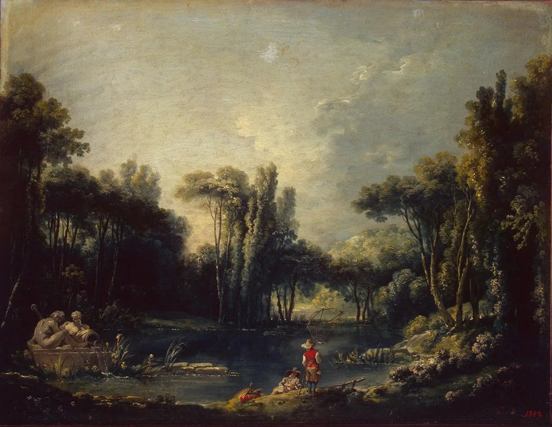 Maisemakuva lammen kanssa - François Boucher