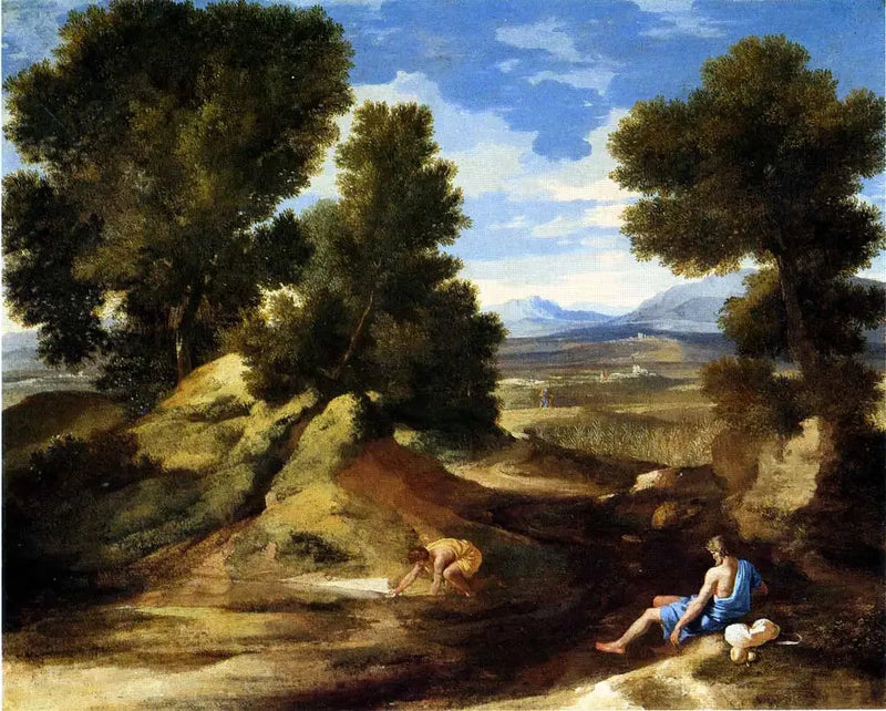 Maisema miehen juomassa - Nicolas Poussin