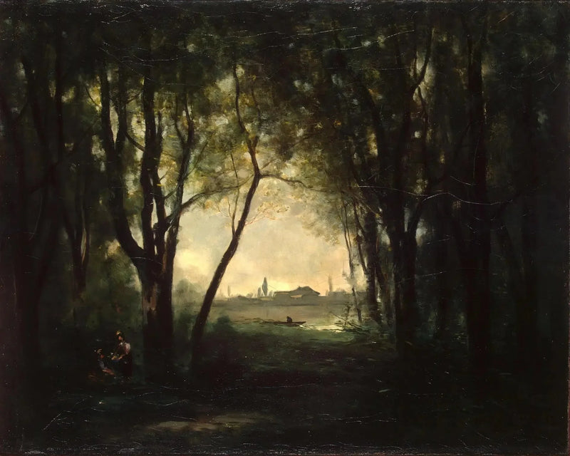 Maisemakuva järven kanssa - Jean-Baptiste Camille Corot
