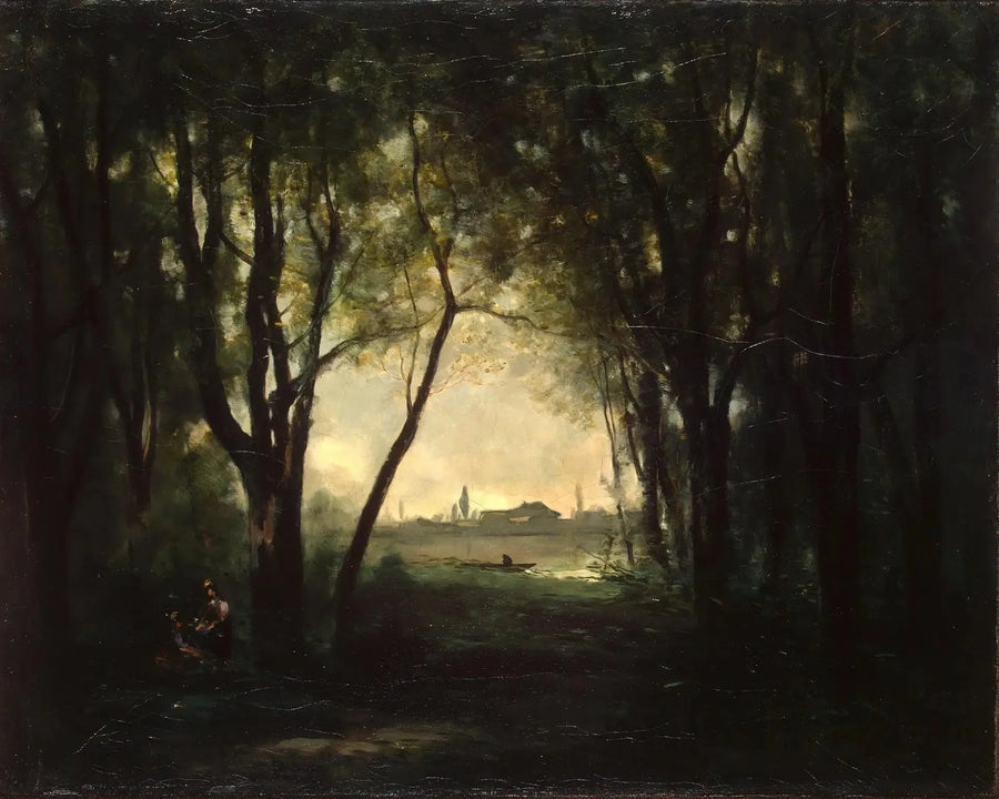 Maisemakuva järven kanssa - Jean-Baptiste Camille Corot