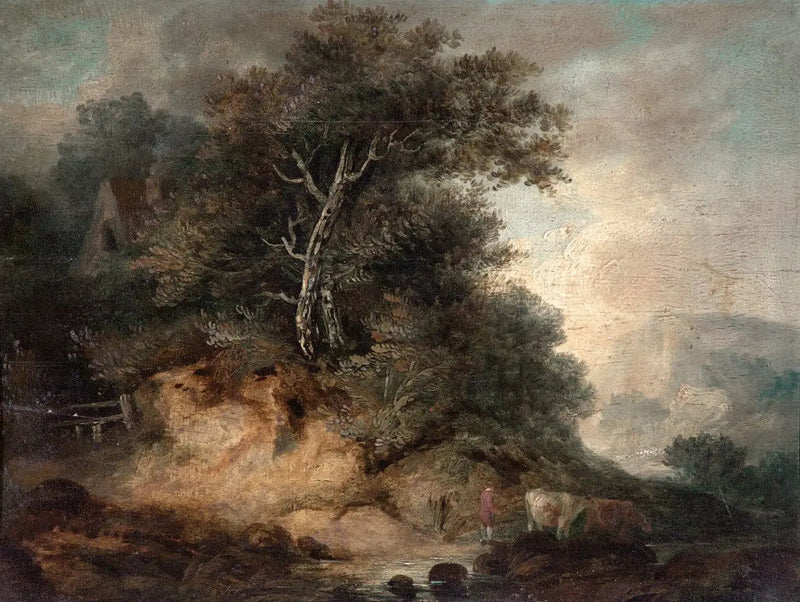Maisemakuva, jossa maanviljelijä ajaa karjaa - Thomas Gainsborough