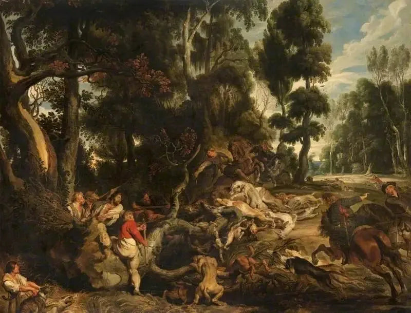 Maisemakuva metsästyskohtauksen kanssa - Peter Paul Rubens