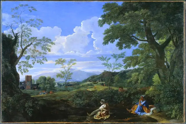 Maisema naisen pesemässä jalkoja - Nicolas Poussin