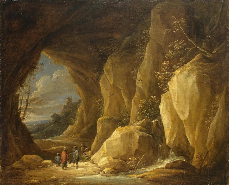 Maisema luolalla ja joukko gitanneja - David Teniers nuorempi