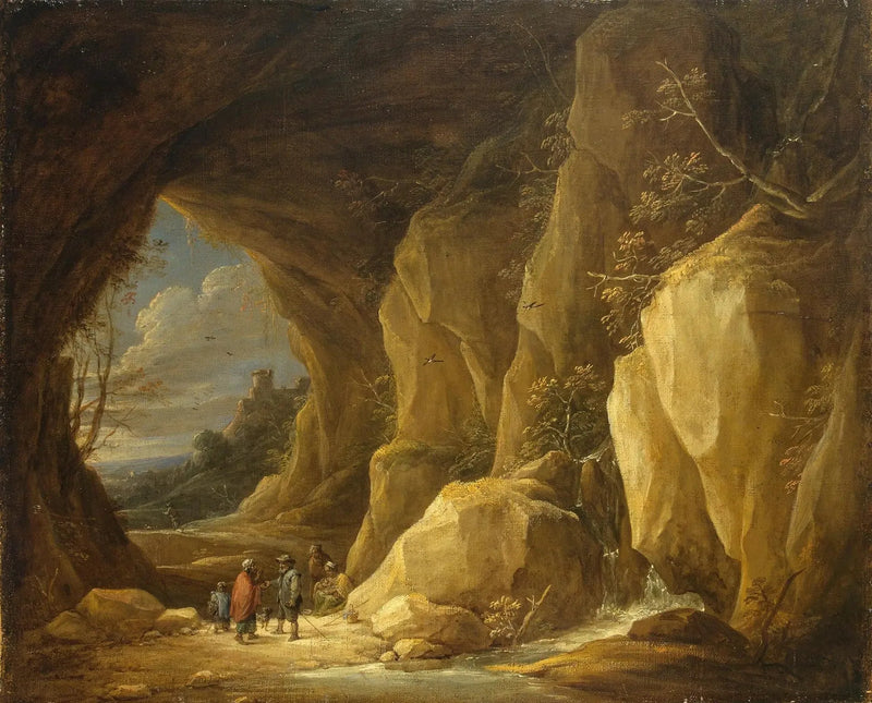 Maisema luolalla ja joukko gitanneja - David Teniers nuorempi