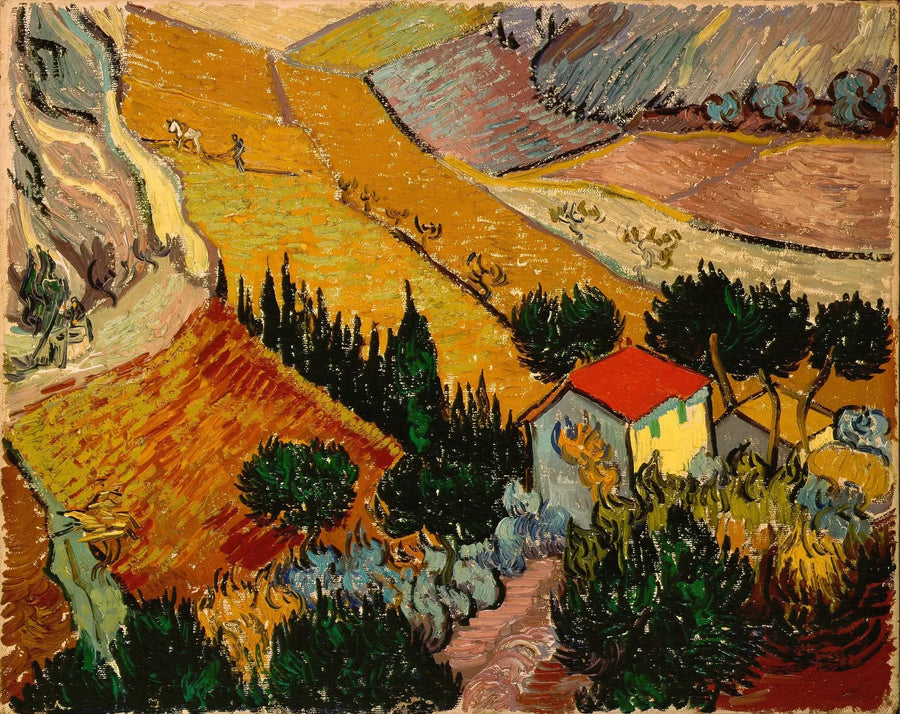 Maisema talon ja työntekijän kanssa - Vincent van Gogh