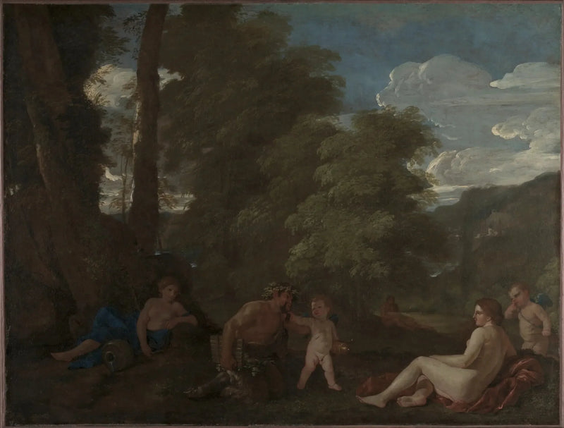 Maisema nymfin ja satyyri kanssa - Nicolas Poussin