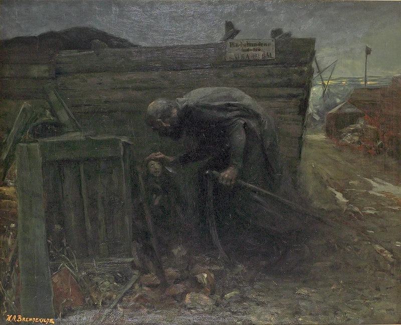 Maisema köyhän tytön kanssa yöllä. - H. A. Brendekilde