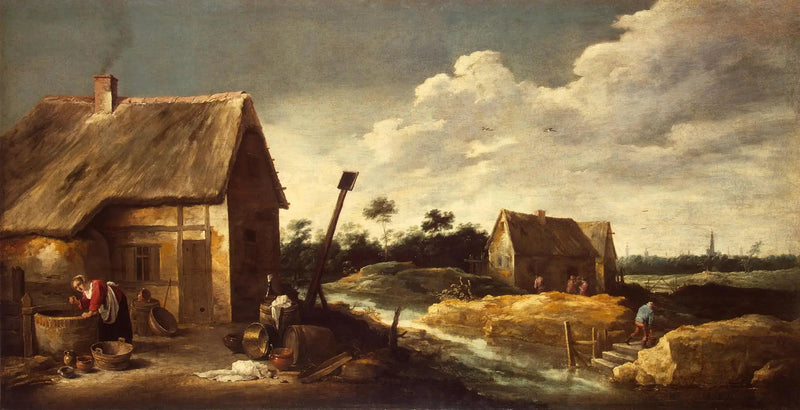 Maisema kaivon äärellä olevan palvelijan kanssa - David Teniers nuorempi