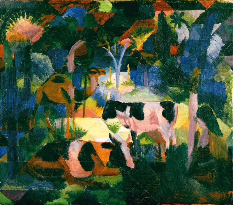Maisema lehmien ja kamelien kanssa - August Macke