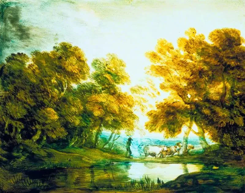 Metsäinen maisema paimenella, joka ajaa karjaa - Thomas Gainsborough