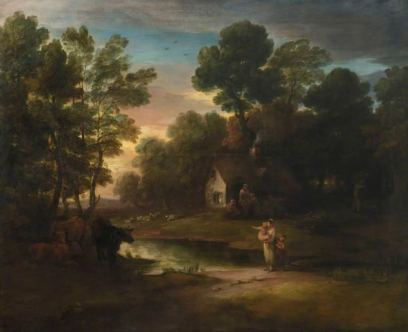 Metsäinen maisema eläinten kanssa lammen rannalla - Thomas Gainsborough