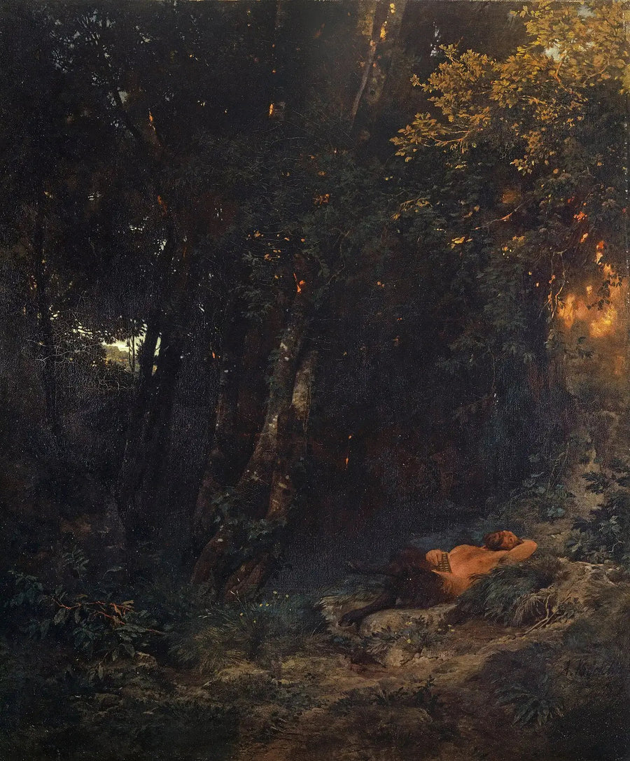 Metsäinen maisema, jossa Pan lepää - Arnold Böcklin