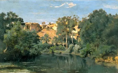 Metsäinen maisema järven kanssa - Jean-Baptiste Camille Corot