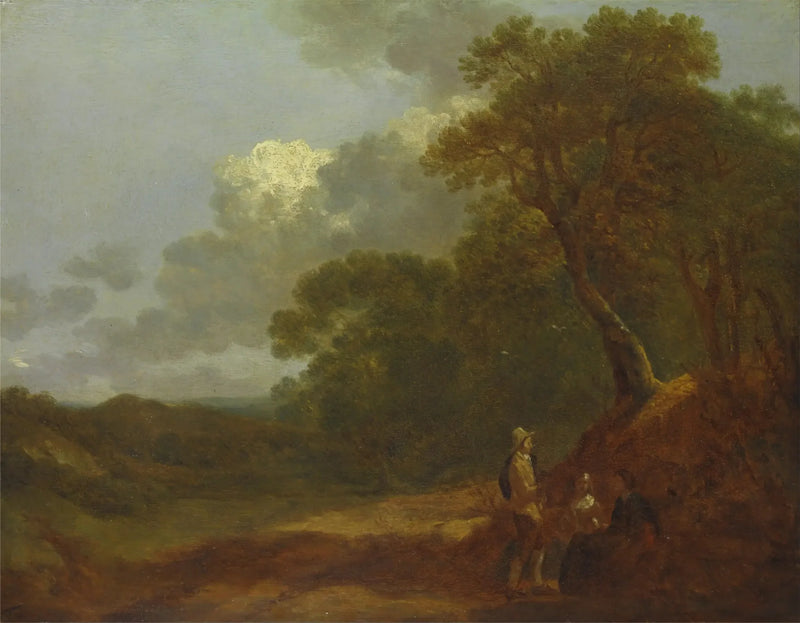 Metsäinen maisema, jossa mies puhuu kahdelle istuvalle naiselle - Thomas Gainsborough