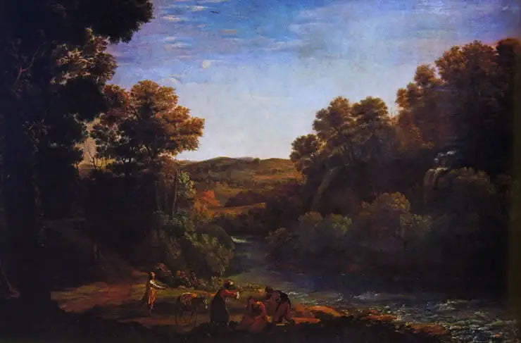 Metsäinen maisema joen kanssa - Claude Lorrain