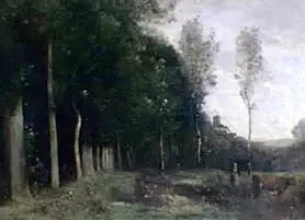 Metsäinen maisema kylänäkymässä - Jean-Baptiste Camille Corot