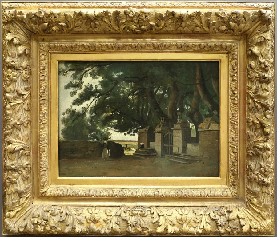 Bretton maisema. Varjostettu verkko suurien puiden alla - Jean-Baptiste Camille Corot